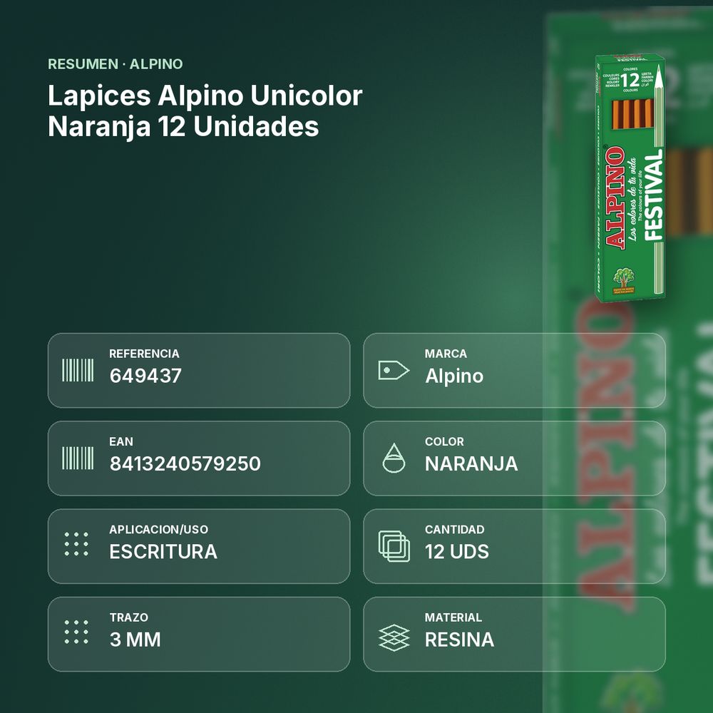 LAPICES ALPINO UNICOLOR NARANJA 12 UNIDADES - resumen de atributos