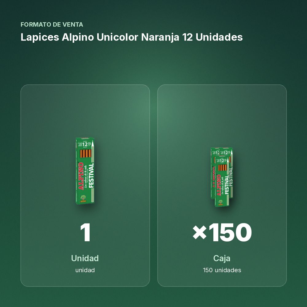 LAPICES ALPINO UNICOLOR NARANJA 12 UNIDADES - formato de venta: caja de 150