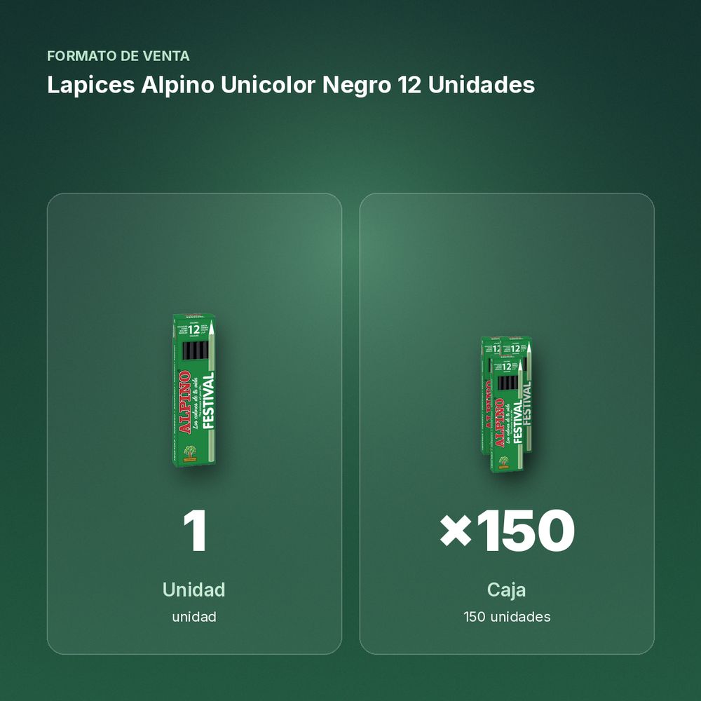 LAPICES ALPINO UNICOLOR NEGRO 12 UNIDADES - formato de venta: caja de 150