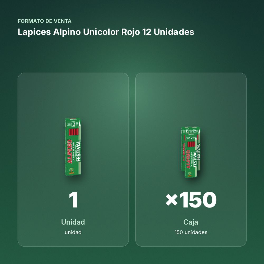 LAPICES ALPINO UNICOLOR ROJO 12 UNIDADES - formato de venta: caja de 150