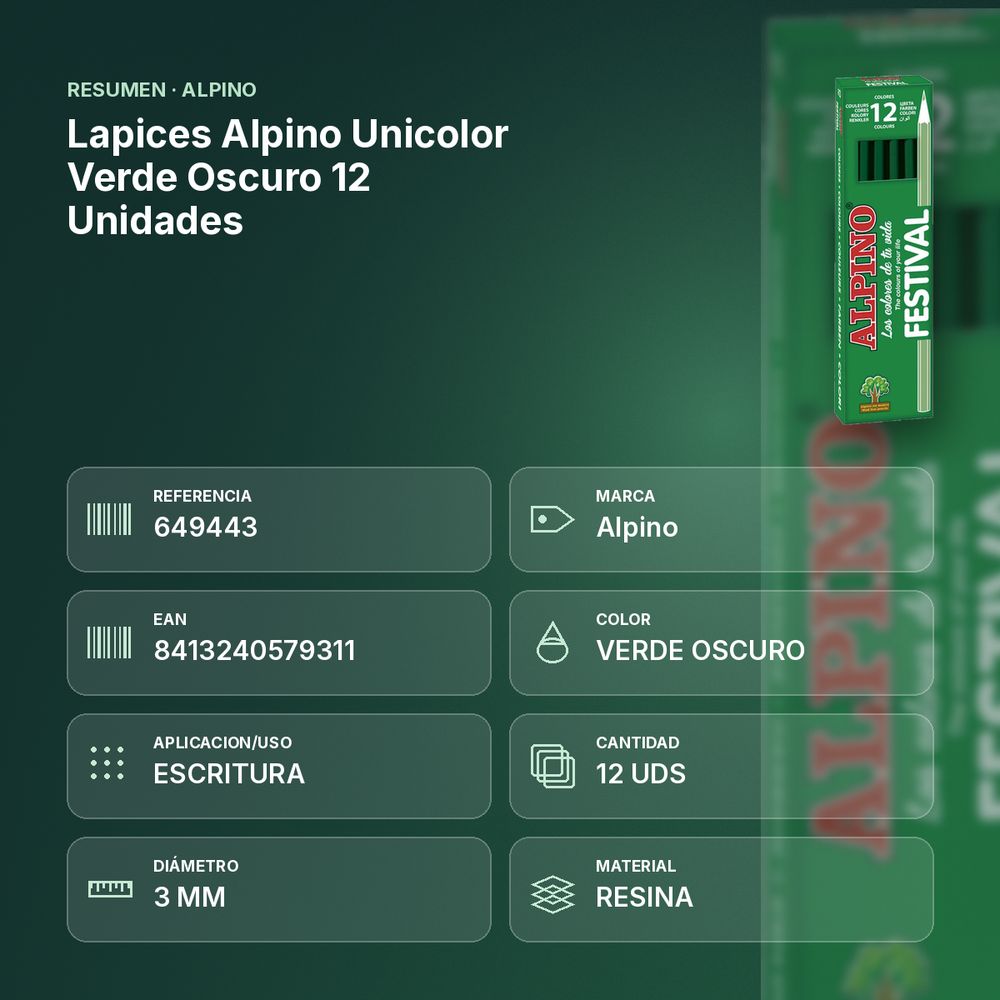 LAPICES ALPINO UNICOLOR VERDE OSCURO 12 UNIDADES - resumen de atributos