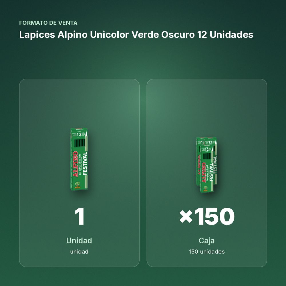 LAPICES ALPINO UNICOLOR VERDE OSCURO 12 UNIDADES - formato de venta: caja de 150