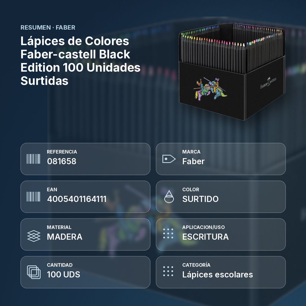 LÁPICES DE COLORES FABER-CASTELL BLACK EDITION 100 UNIDADES SURTIDAS - resumen de atributos