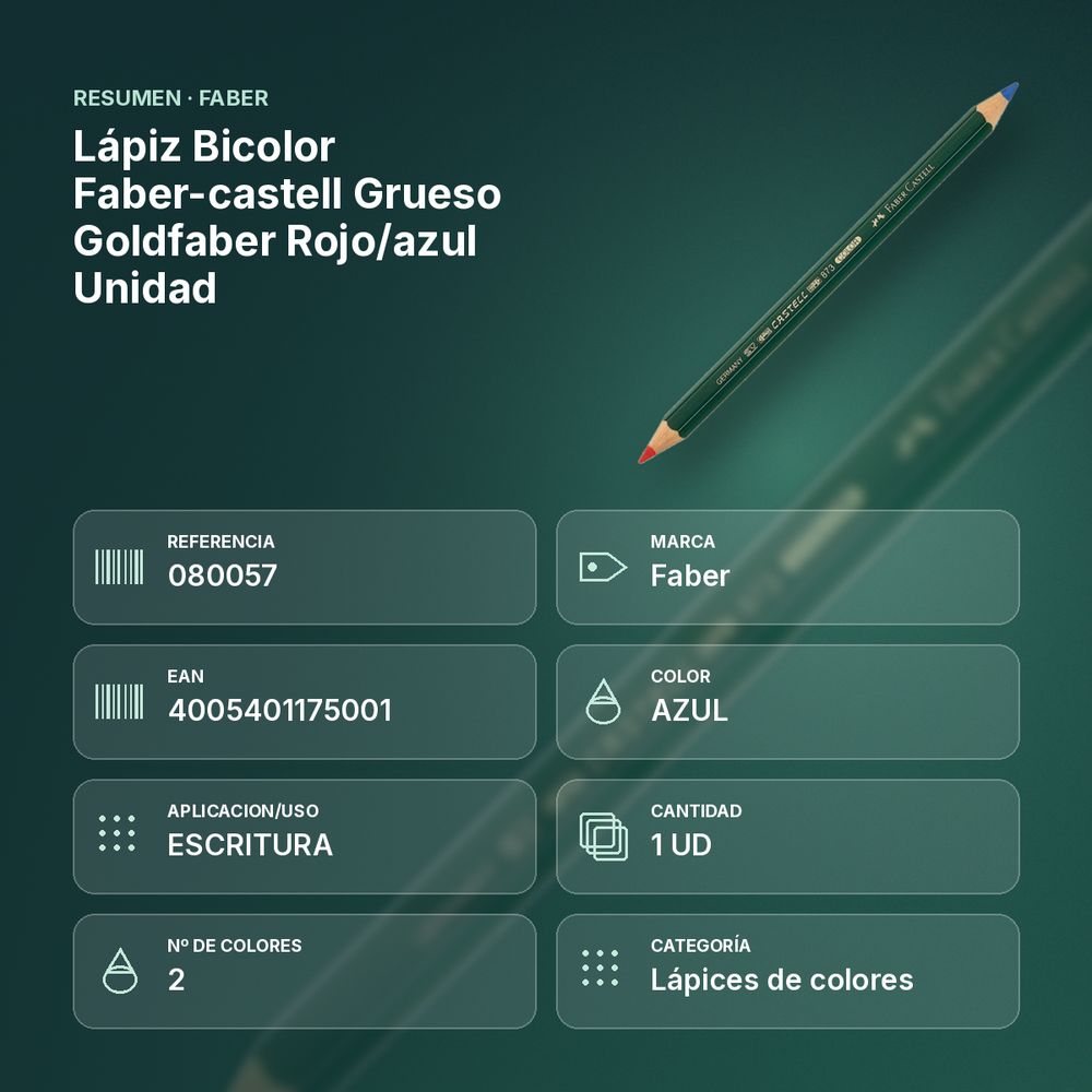 LÁPIZ BICOLOR FABER-CASTELL GRUESO GOLDFABER ROJO/AZUL UNIDAD - resumen de atributos