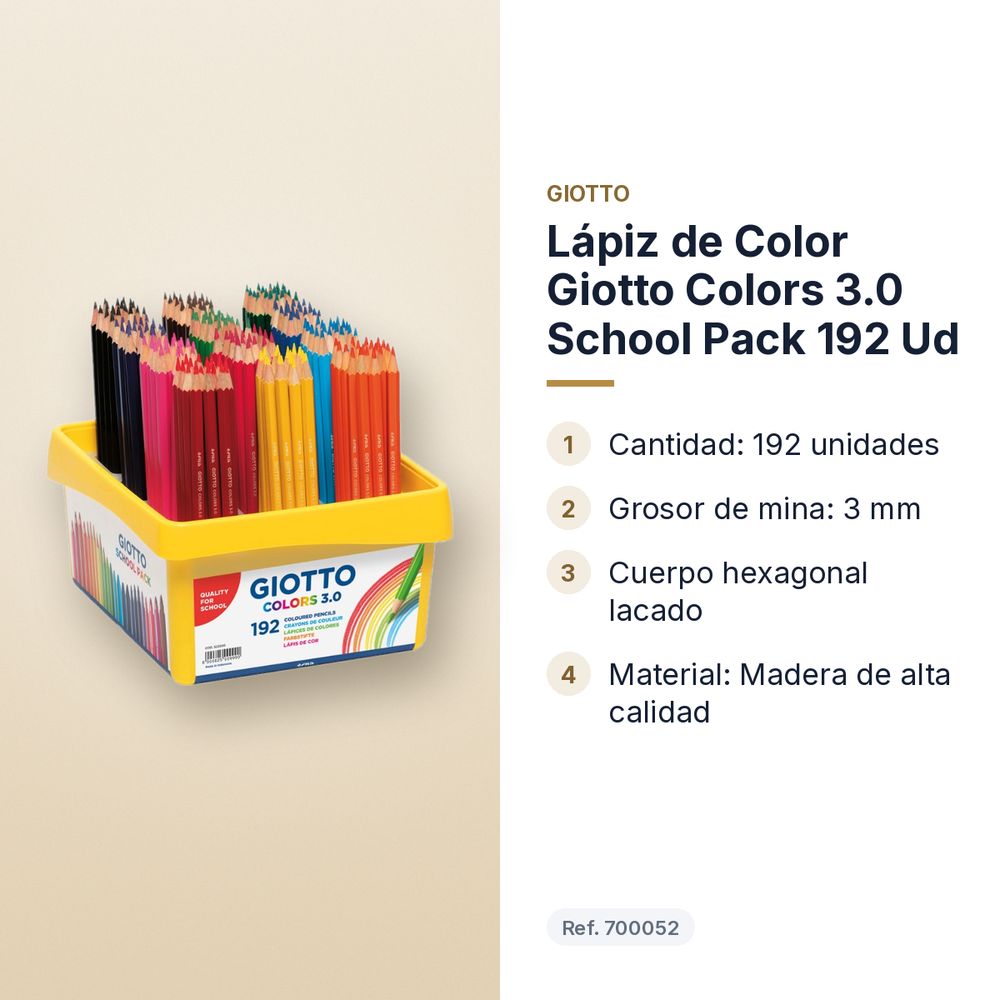 LÁPIZ DE COLOR GIOTTO COLORS 3.0 SCHOOL PACK 192 UD  - características principales