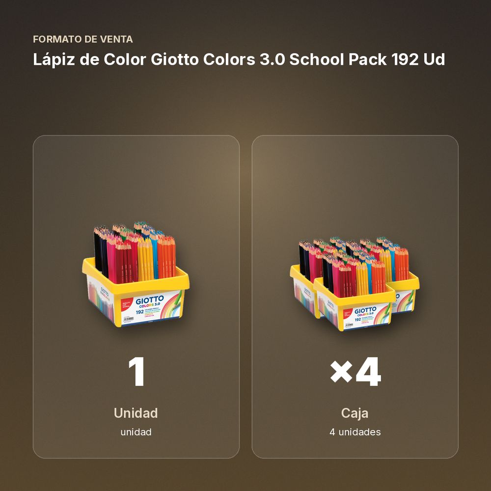 LÁPIZ DE COLOR GIOTTO COLORS 3.0 SCHOOL PACK 192 UD  - formato de venta: caja de 4