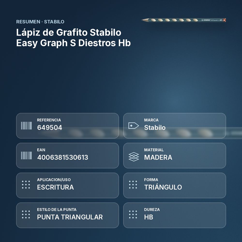 LÁPIZ DE GRAFITO STABILO EASY GRAPH S DIESTROS HB - resumen de atributos