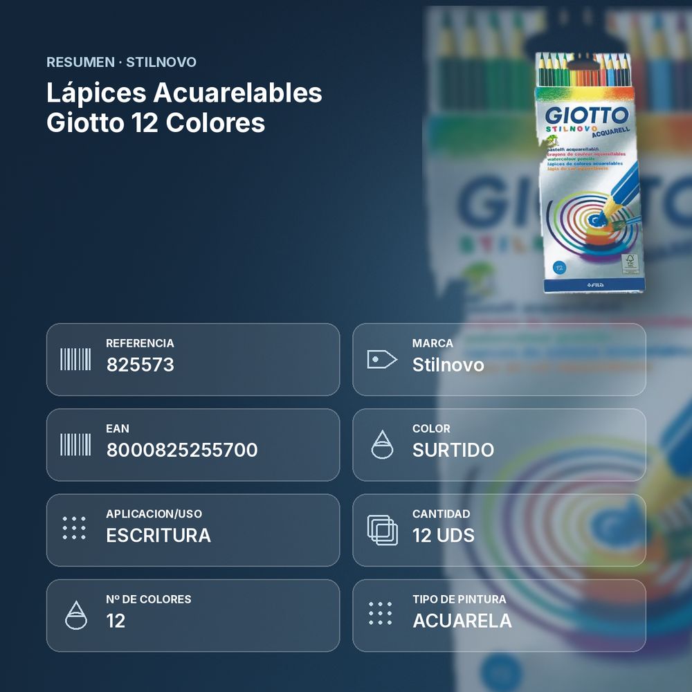 LÁPICES ACUARELABLES GIOTTO 12 COLORES - resumen de atributos