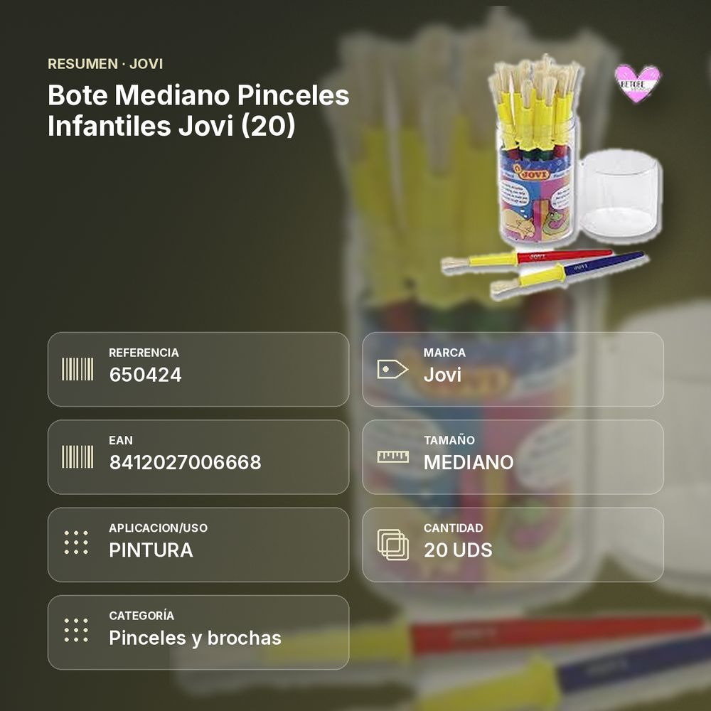 BOTE MEDIANO PINCELES INFANTILES JOVI (20) - resumen de atributos