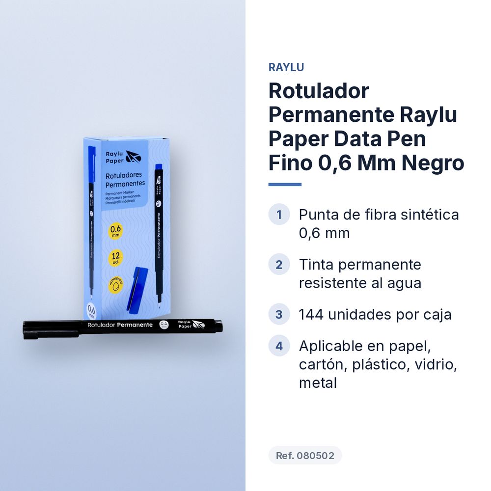 ROTULADOR PERMANENTE RAYLU PAPER DATA PEN FINO 0,6 MM NEGRO - características principales