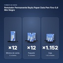 ROTULADOR PERMANENTE RAYLU PAPER DATA PEN FINO 0,6 MM NEGRO - formato de venta: paquete de 12, caja de 1152