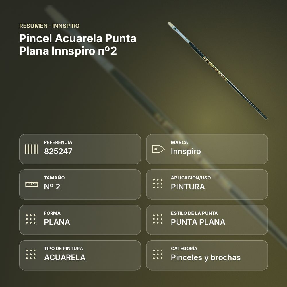 PINCEL ACUARELA PUNTA PLANA INNSPIRO Nº2 - resumen de atributos