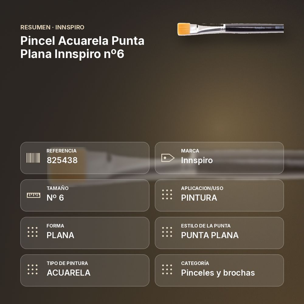 PINCEL ACUARELA PUNTA PLANA INNSPIRO Nº6 - resumen de atributos