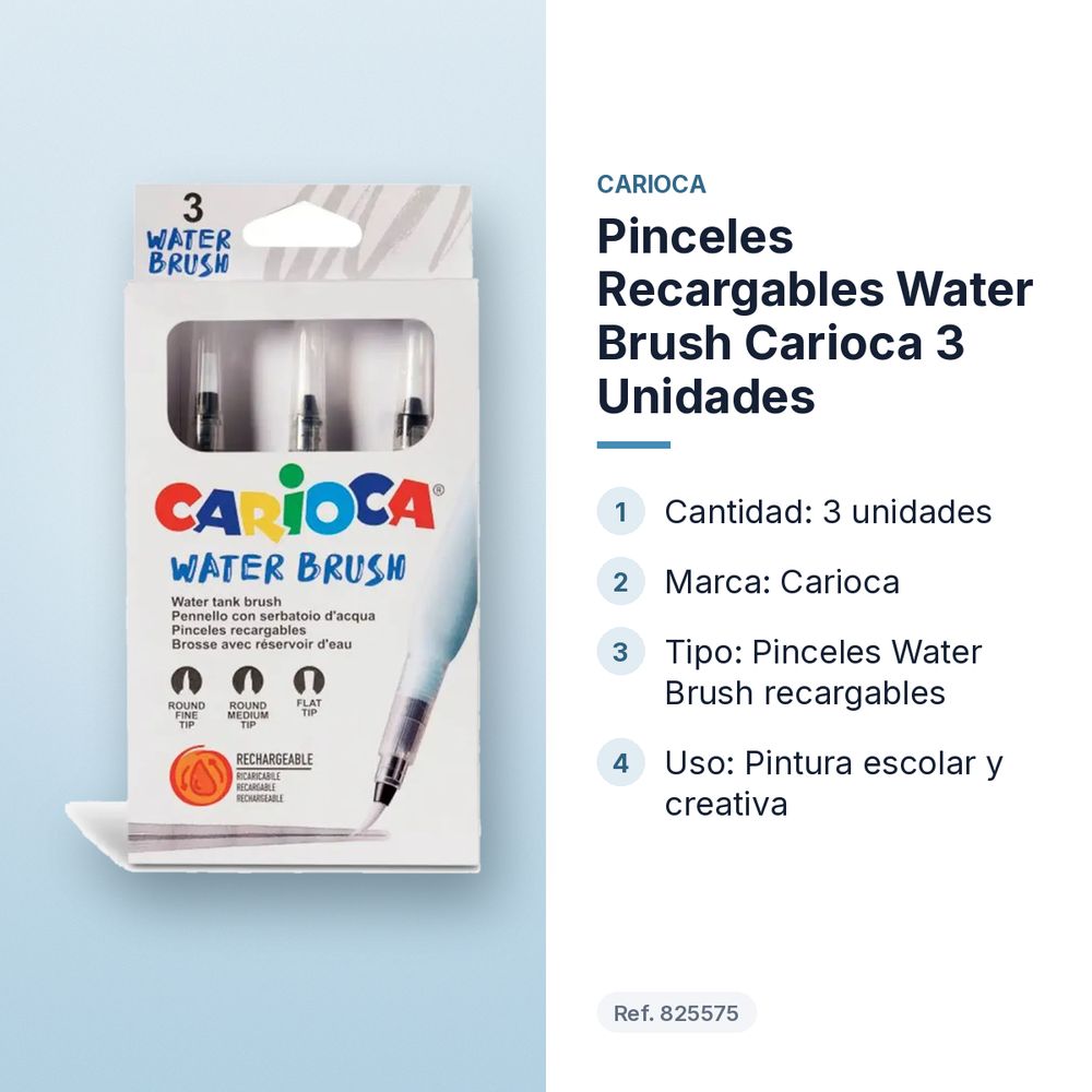 PINCELES RECARGABLES WATER BRUSH CARIOCA 3 UNIDADES - características principales