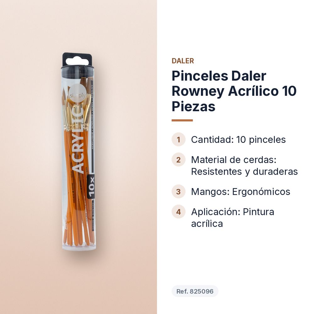 PINCELES DALER ROWNEY ACRÍLICO 10 PIEZAS - características principales
