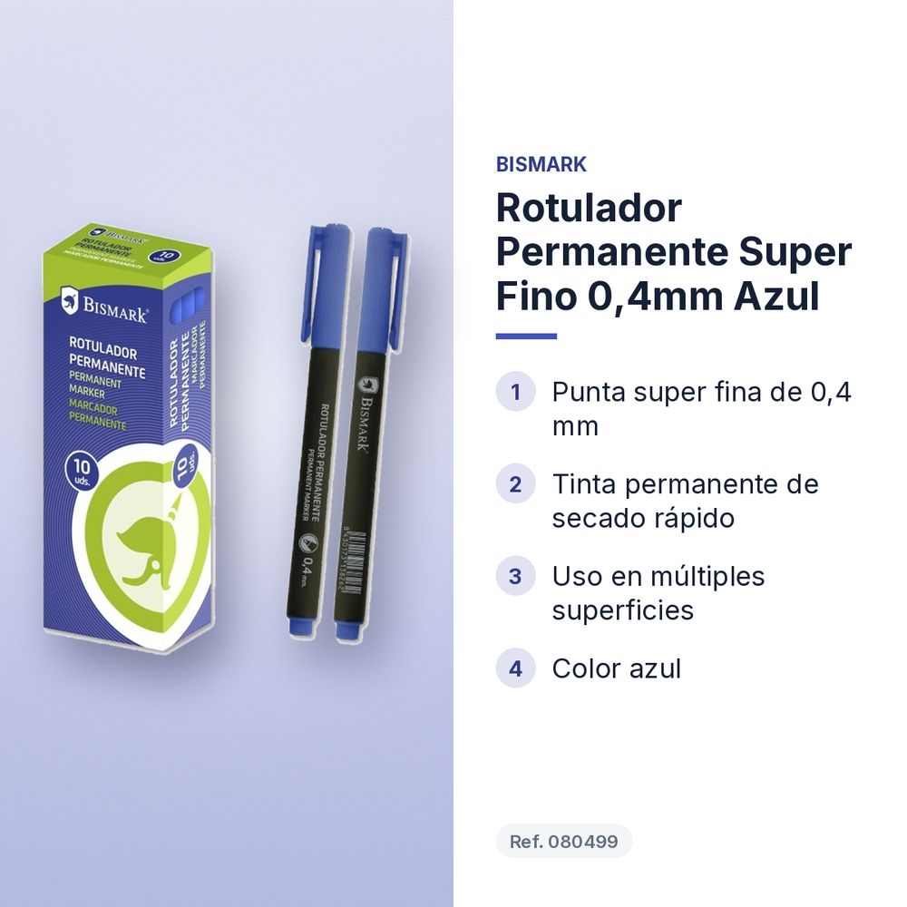 ROTULADOR PERMANENTE SUPER FINO 0,4MM AZUL - características principales