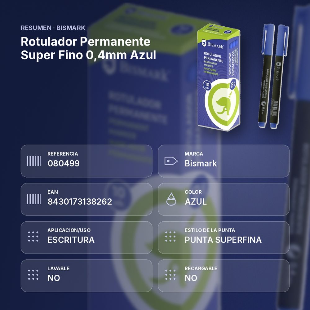 ROTULADOR PERMANENTE SUPER FINO 0,4MM AZUL - resumen de atributos