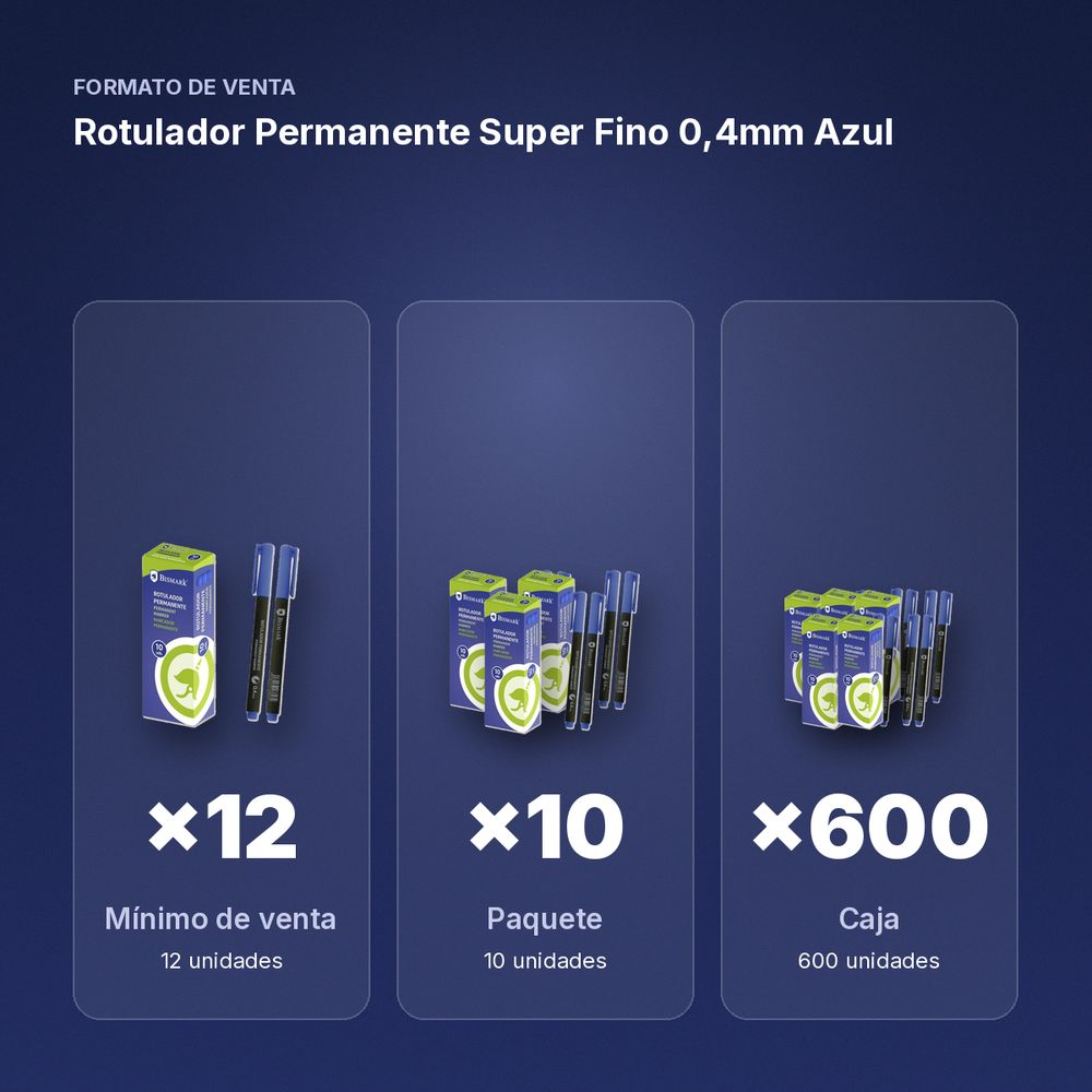 ROTULADOR PERMANENTE SUPER FINO 0,4MM AZUL - formato de venta: paquete de 10, caja de 600