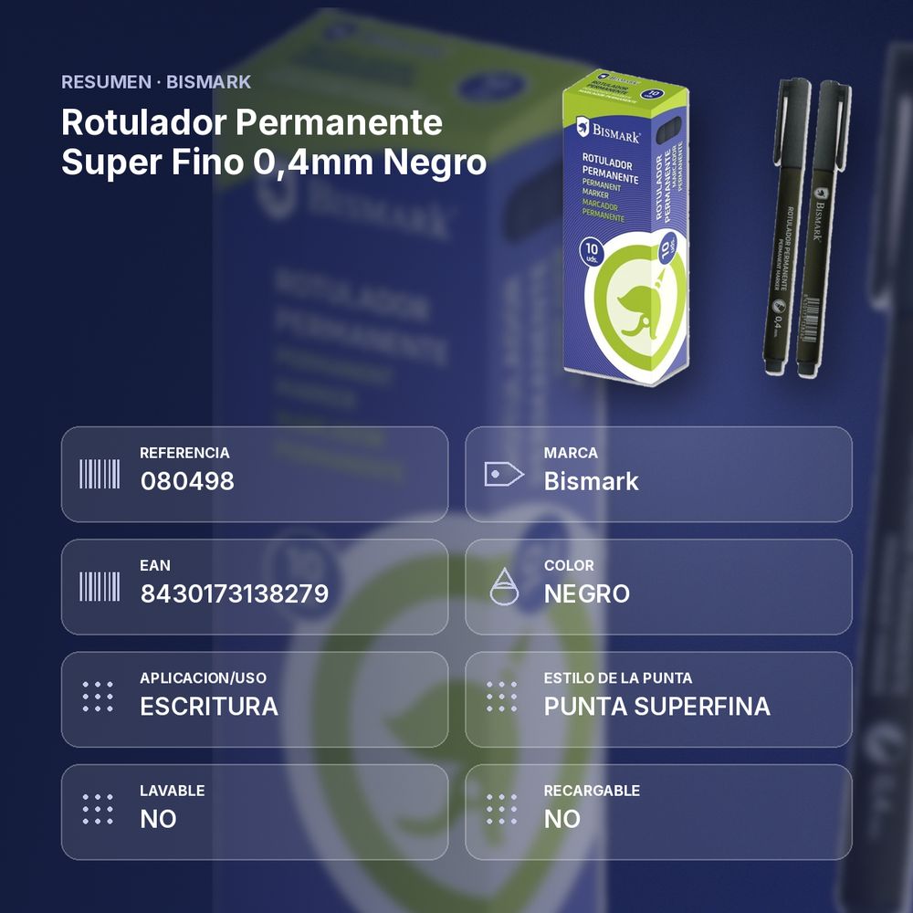 ROTULADOR PERMANENTE SUPER FINO 0,4MM NEGRO - resumen de atributos