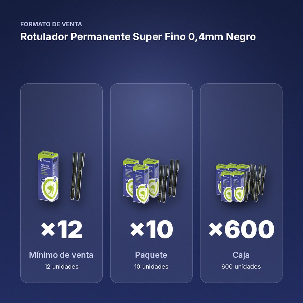 ROTULADOR PERMANENTE SUPER FINO 0,4MM NEGRO - formato de venta: paquete de 10, caja de 600
