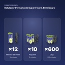 ROTULADOR PERMANENTE SUPER FINO 0,4MM NEGRO - formato de venta: paquete de 10, caja de 600
