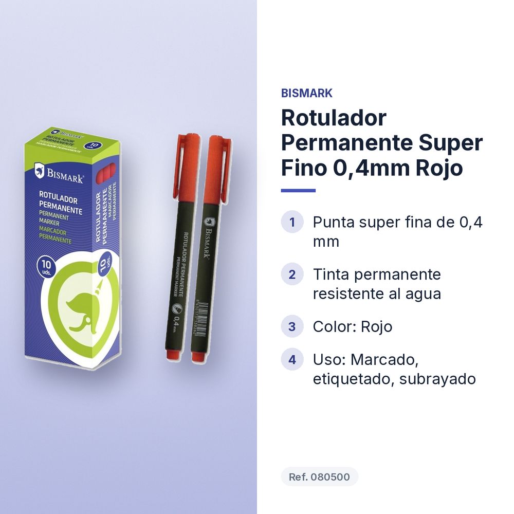ROTULADOR PERMANENTE SUPER FINO 0,4MM ROJO - características principales