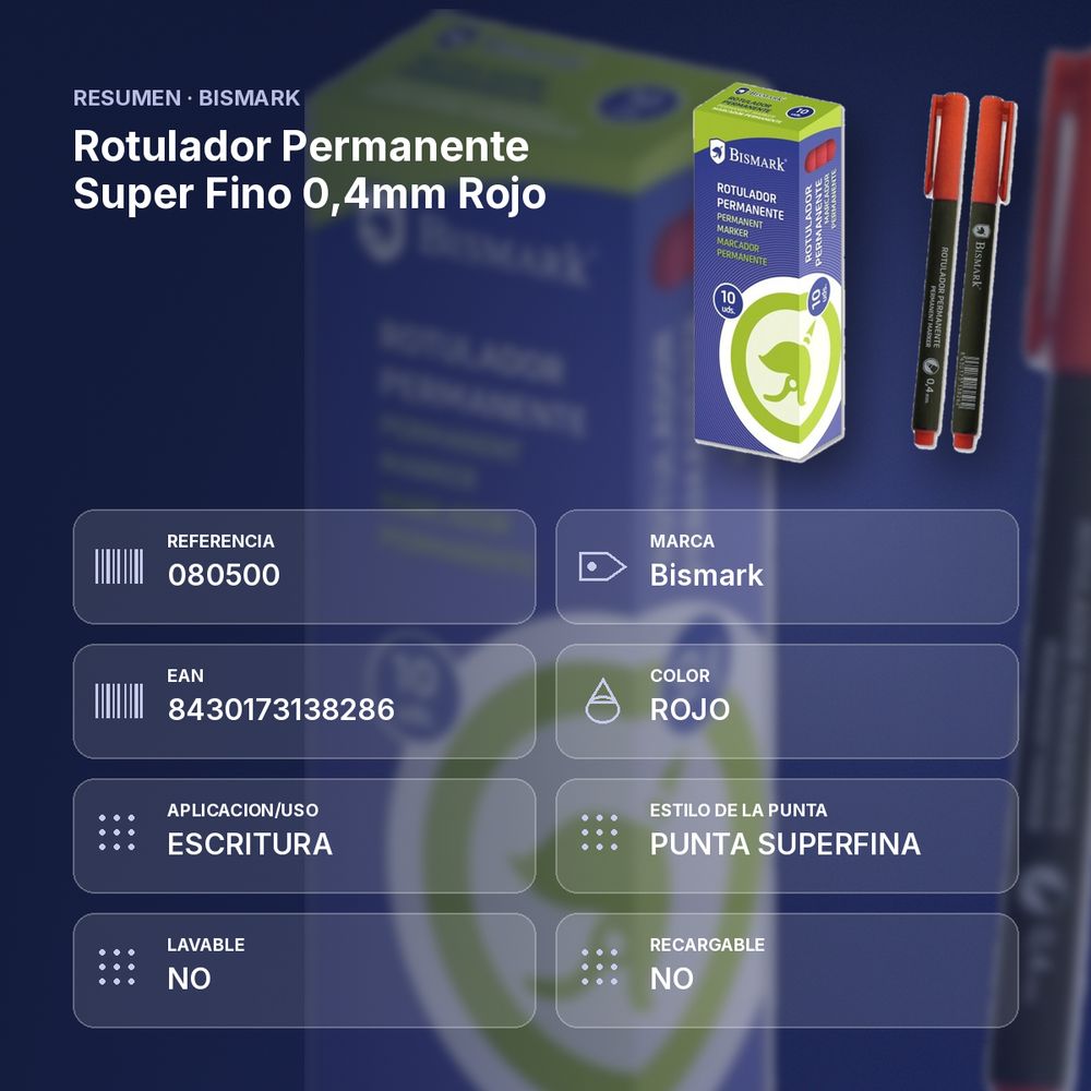 ROTULADOR PERMANENTE SUPER FINO 0,4MM ROJO - resumen de atributos