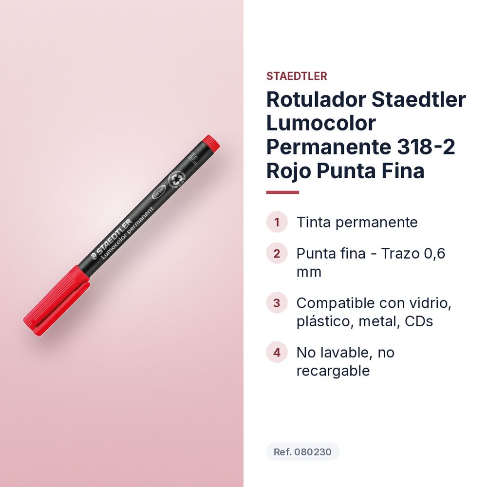 ROTULADOR STAEDTLER LUMOCOLOR PERMANENTE 318-2 ROJO PUNTA FINA - características principales