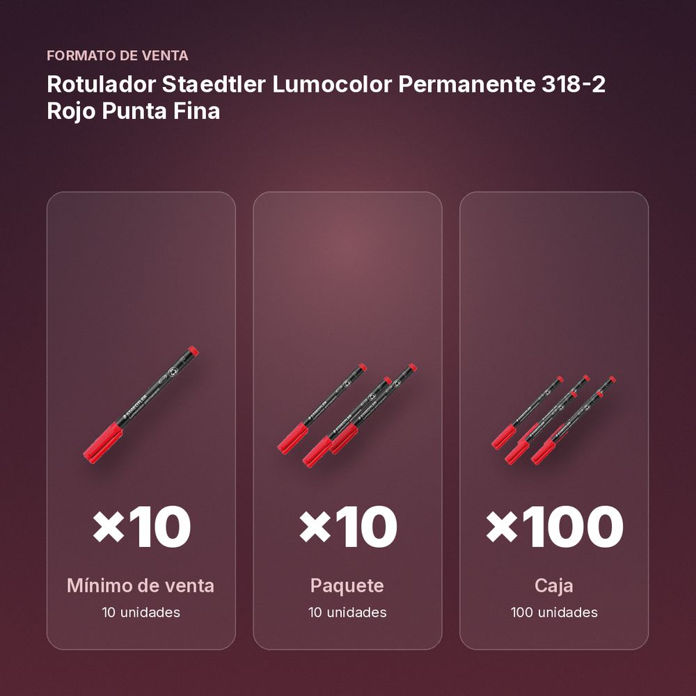 ROTULADOR STAEDTLER LUMOCOLOR PERMANENTE 318-2 ROJO PUNTA FINA - formato de venta: paquete de 10, caja de 100