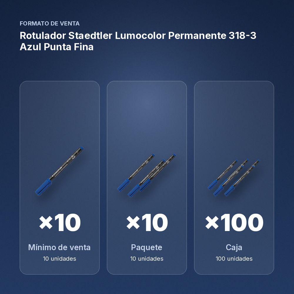 ROTULADOR STAEDTLER LUMOCOLOR PERMANENTE 318-3 AZUL PUNTA FINA - formato de venta: paquete de 10, caja de 100