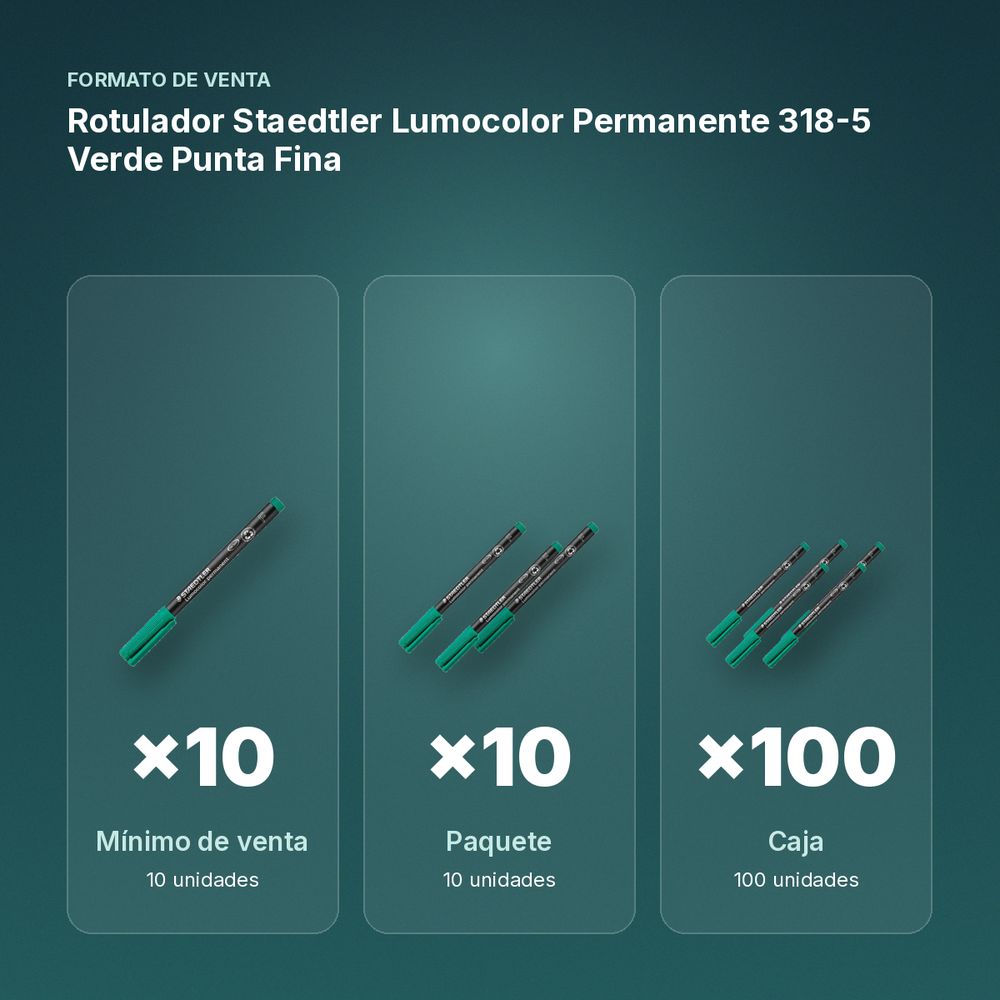 ROTULADOR STAEDTLER LUMOCOLOR PERMANENTE 318-5 VERDE PUNTA FINA - formato de venta: paquete de 10, caja de 100