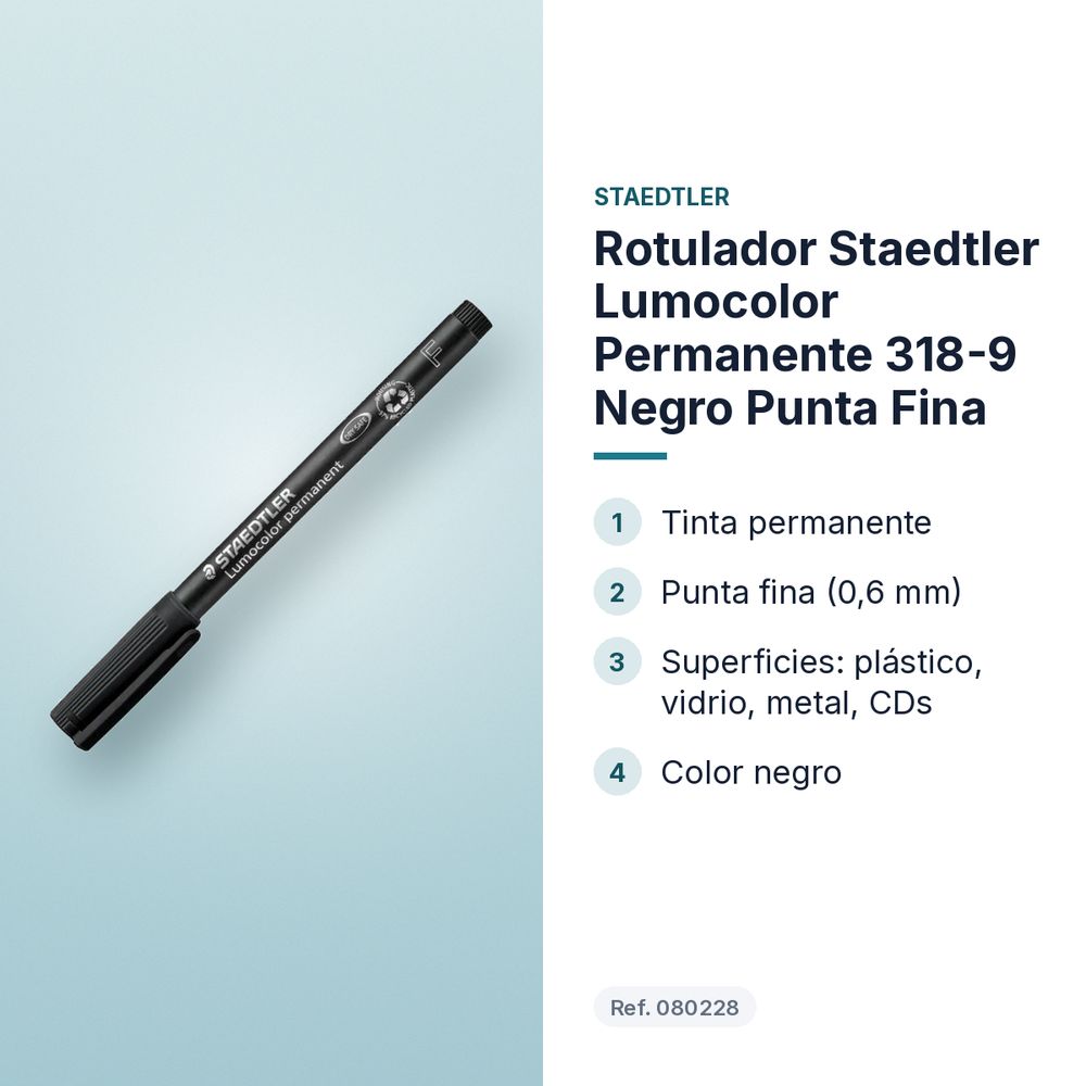 ROTULADOR STAEDTLER LUMOCOLOR PERMANENTE 318-9 NEGRO PUNTA FINA - características principales