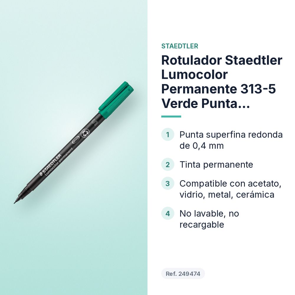 ROTULADOR STAEDTLER LUMOCOLOR PERMANENTE 313-5 VERDE PUNTA SUPERFINA - características principales