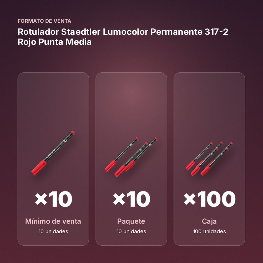 ROTULADOR STAEDTLER LUMOCOLOR PERMANENTE 317-2 ROJO PUNTA MEDIA - formato de venta: paquete de 10, caja de 100