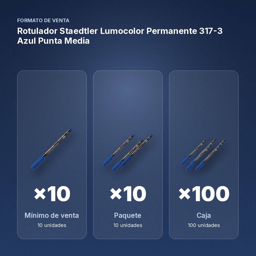 ROTULADOR STAEDTLER LUMOCOLOR PERMANENTE 317-3 AZUL PUNTA MEDIA - formato de venta: paquete de 10, caja de 100
