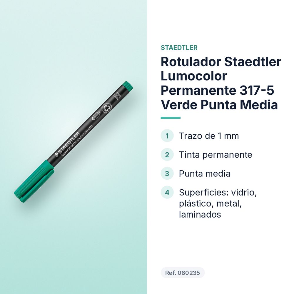 ROTULADOR STAEDTLER LUMOCOLOR PERMANENTE 317-5 VERDE PUNTA MEDIA - características principales
