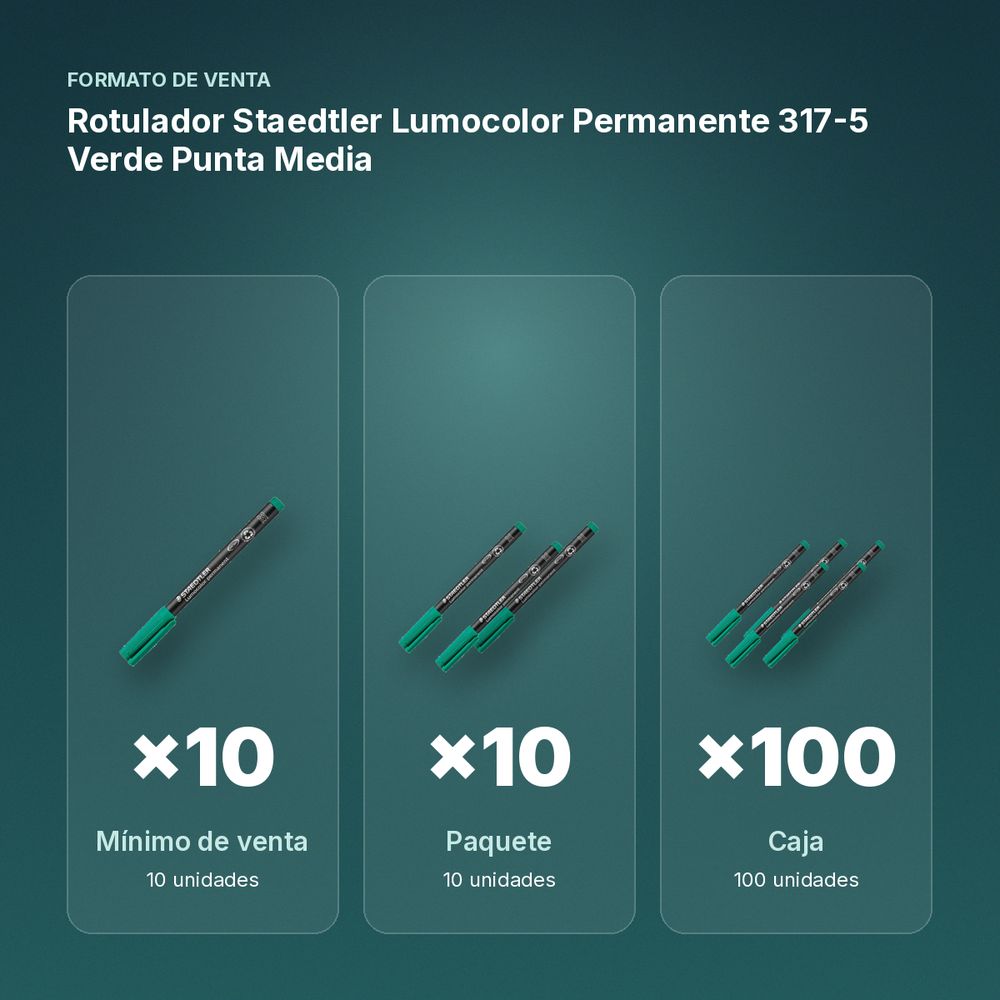 ROTULADOR STAEDTLER LUMOCOLOR PERMANENTE 317-5 VERDE PUNTA MEDIA - formato de venta: paquete de 10, caja de 100
