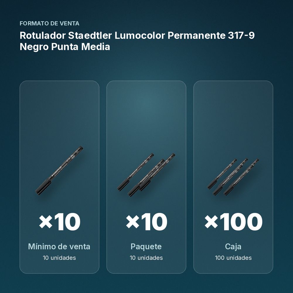 ROTULADOR STAEDTLER LUMOCOLOR PERMANENTE 317-9 NEGRO PUNTA MEDIA - formato de venta: paquete de 10, caja de 100