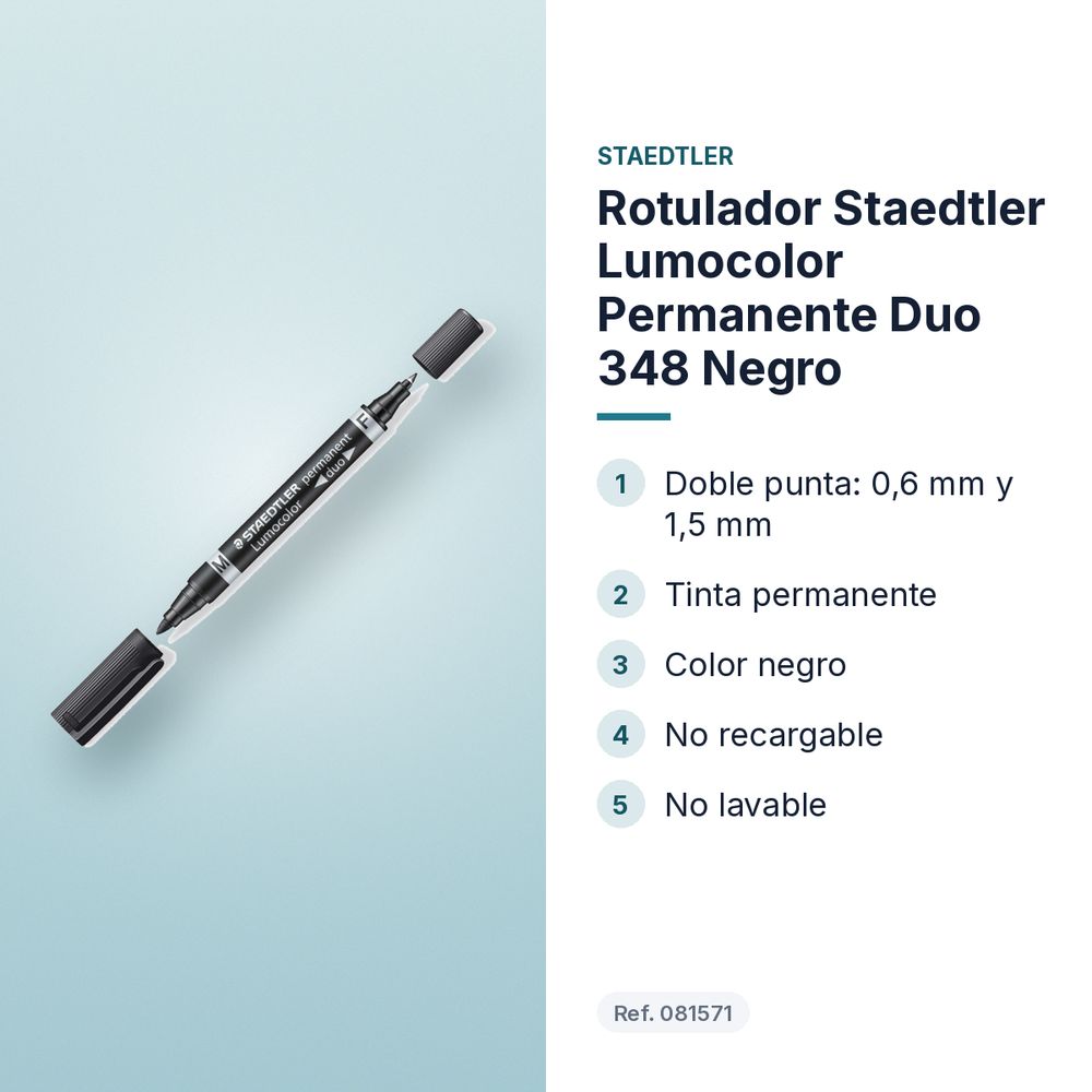 ROTULADOR STAEDTLER LUMOCOLOR PERMANENTE DUO 348 NEGRO - características principales
