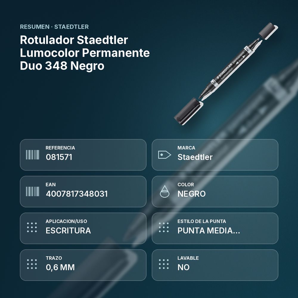 ROTULADOR STAEDTLER LUMOCOLOR PERMANENTE DUO 348 NEGRO - resumen de atributos