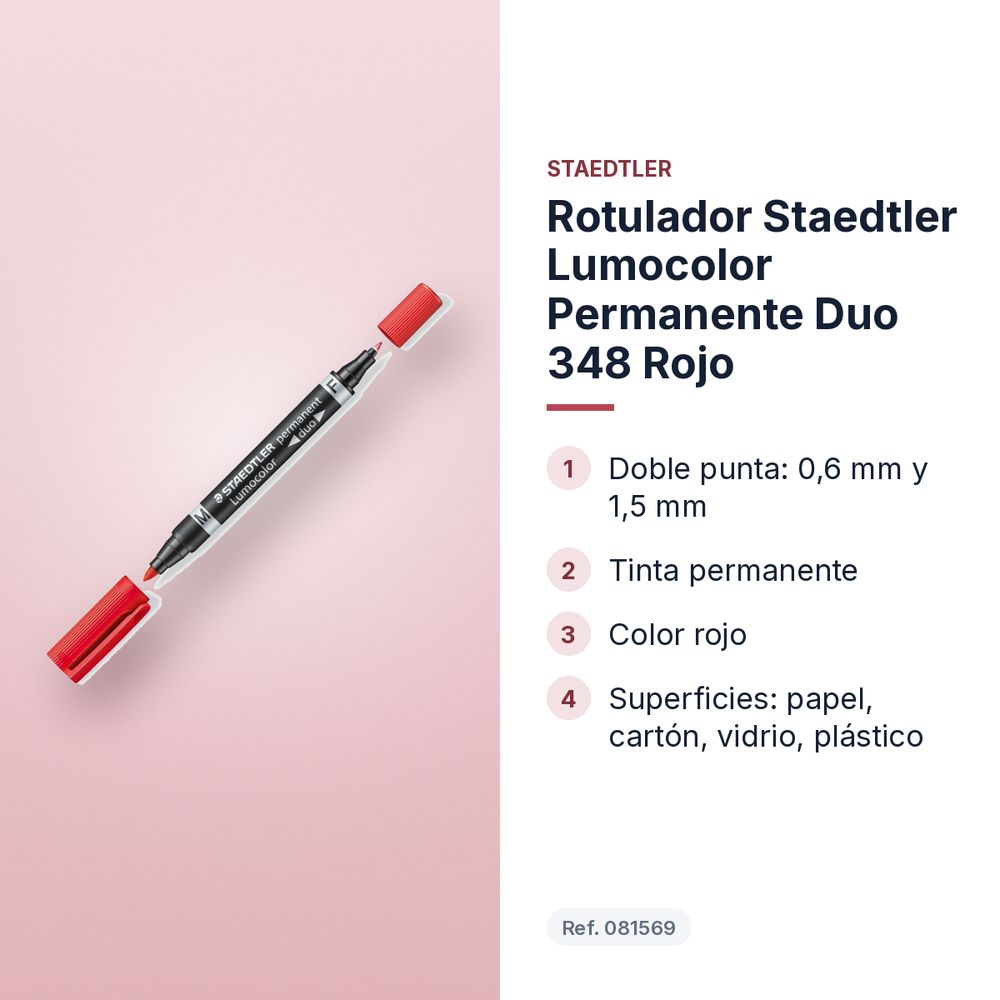 ROTULADOR STAEDTLER LUMOCOLOR PERMANENTE DUO 348 ROJO - características principales