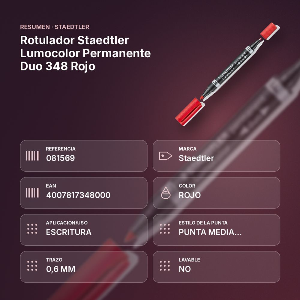 ROTULADOR STAEDTLER LUMOCOLOR PERMANENTE DUO 348 ROJO - resumen de atributos