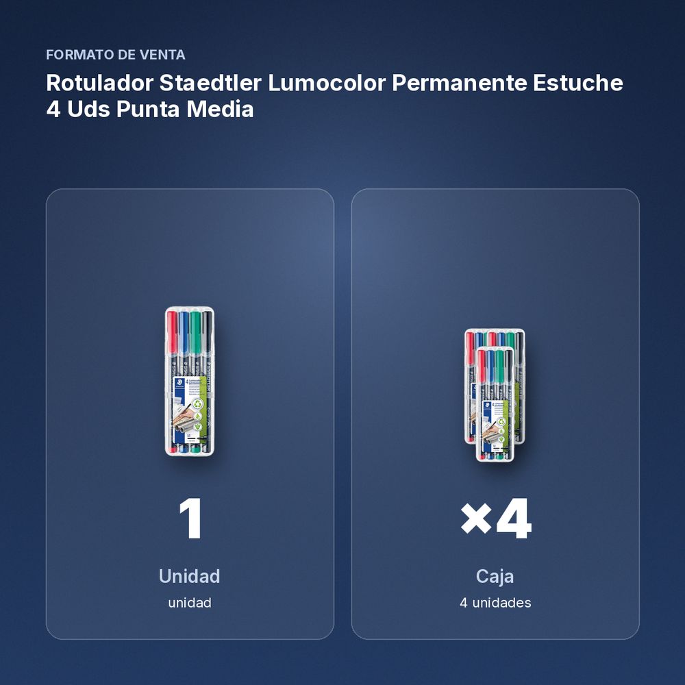 ROTULADOR STAEDTLER LUMOCOLOR PERMANENTE ESTUCHE 4 UDS PUNTA MEDIA - formato de venta: caja de 4