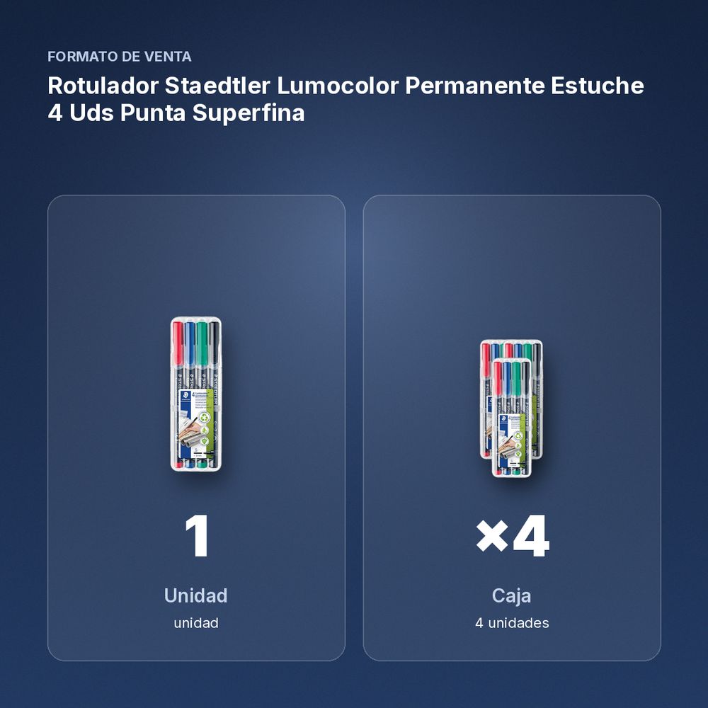 ROTULADOR STAEDTLER LUMOCOLOR PERMANENTE ESTUCHE 4 UDS PUNTA SUPERFINA - formato de venta: caja de 4