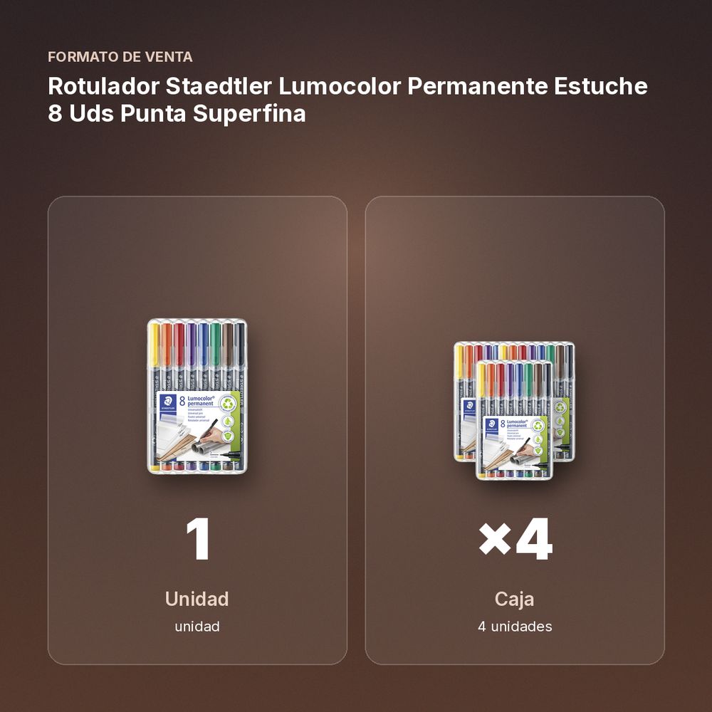 ROTULADOR STAEDTLER LUMOCOLOR PERMANENTE ESTUCHE 8 UDS PUNTA SUPERFINA - formato de venta: caja de 4
