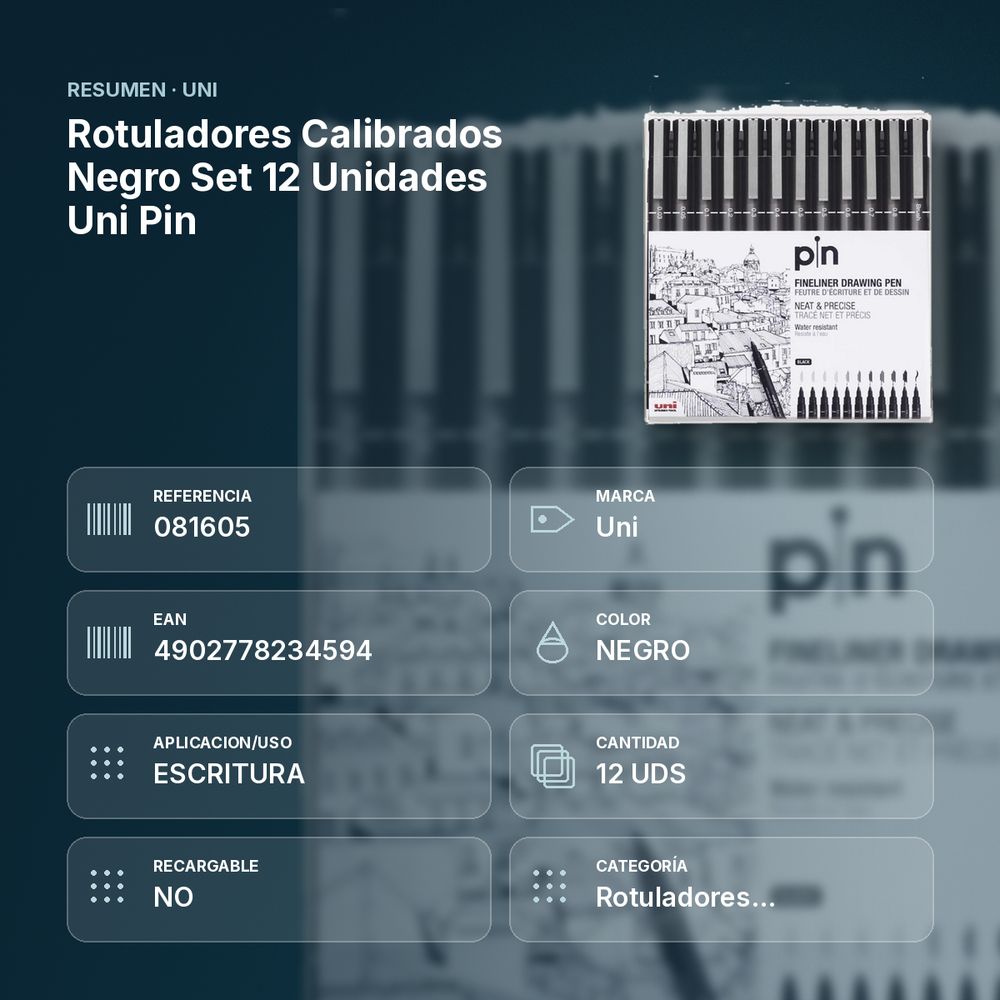 ROTULADORES CALIBRADOS NEGRO SET 12 UNIDADES UNI PIN - resumen de atributos