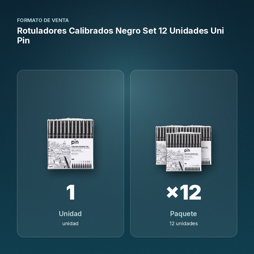 ROTULADORES CALIBRADOS NEGRO SET 12 UNIDADES UNI PIN - formato de venta: paquete de 12