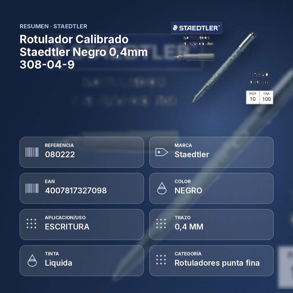 ROTULADOR CALIBRADO STAEDTLER NEGRO 0,4MM  308-04-9 - resumen de atributos