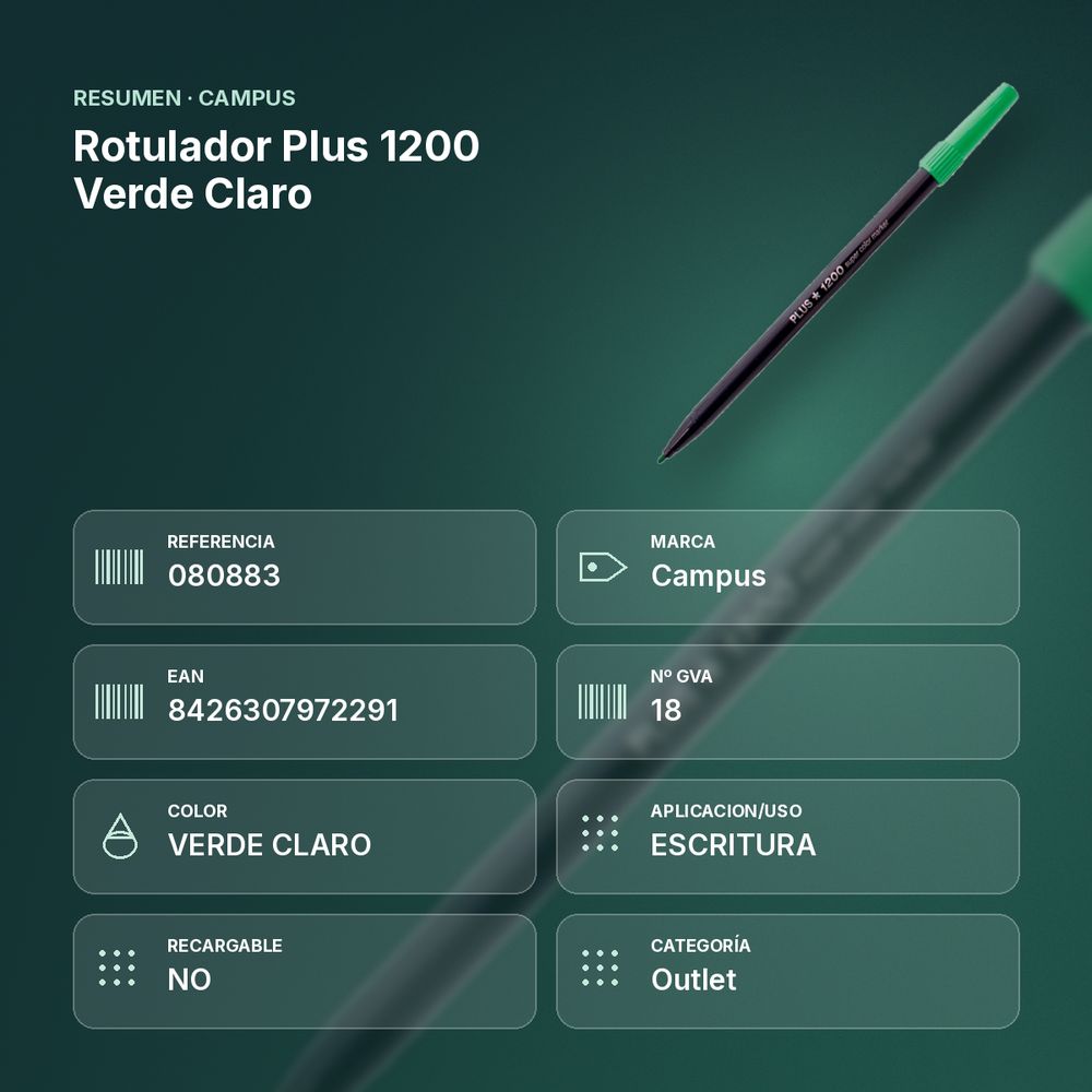 ROTULADOR PLUS 1200 VERDE CLARO - resumen de atributos