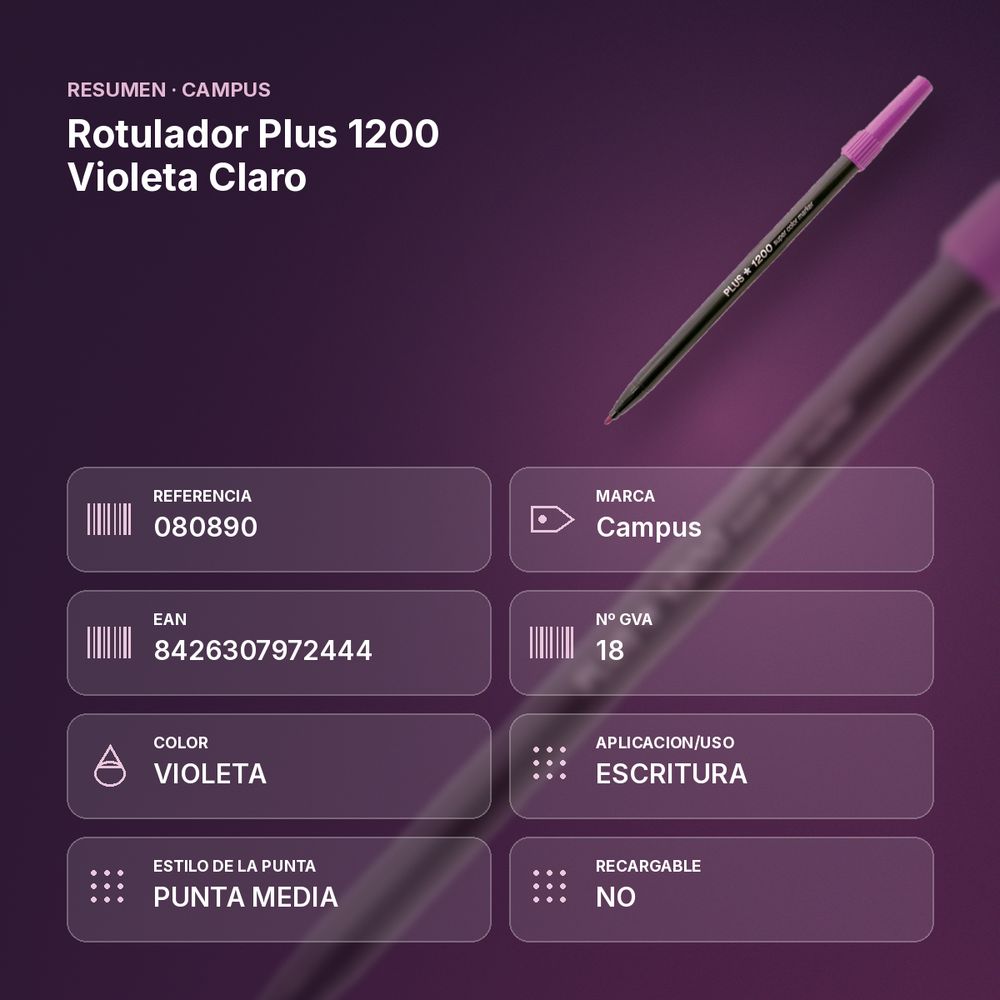 ROTULADOR PLUS 1200 VIOLETA CLARO - resumen de atributos